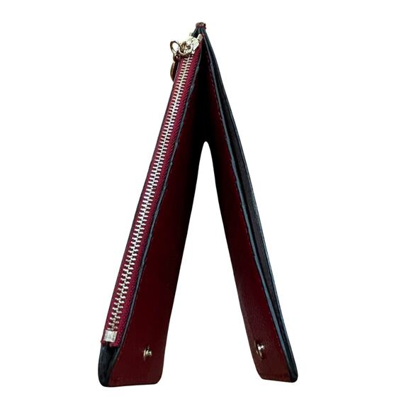 Slim red pebbled leather card wallet snaps closed zipper coin pocket cash slot - Picture 5 of 8